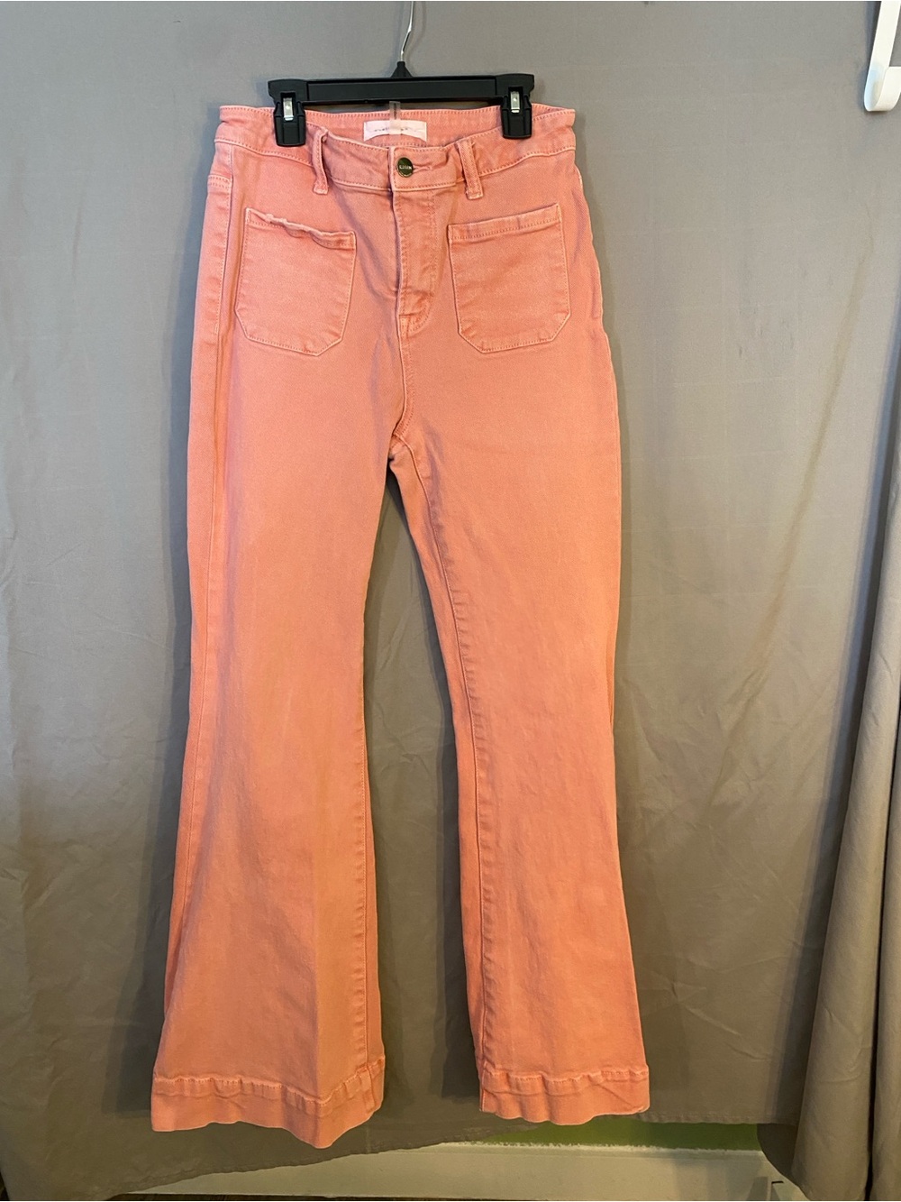 High-Rise Peach Flare Jeans with Front Patch Pockets
